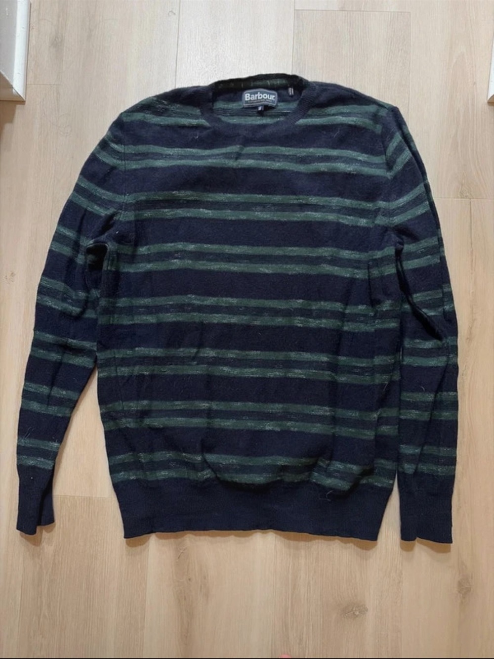 Barbour Navy and Green Striped Crewneck Sweater
